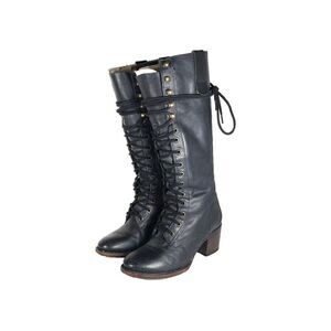 FREEBIRD By Steven Women's Grany US7 Black Leather Lace Up Biker Moto Boots